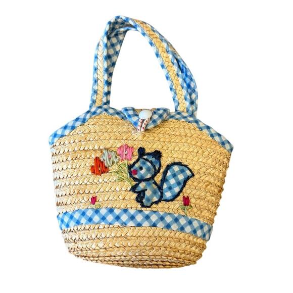 Bernard Handbags - Vintage Bernard for Lubin & Sons Embroidered Mini Straw Purse Bag Squirrel Girls